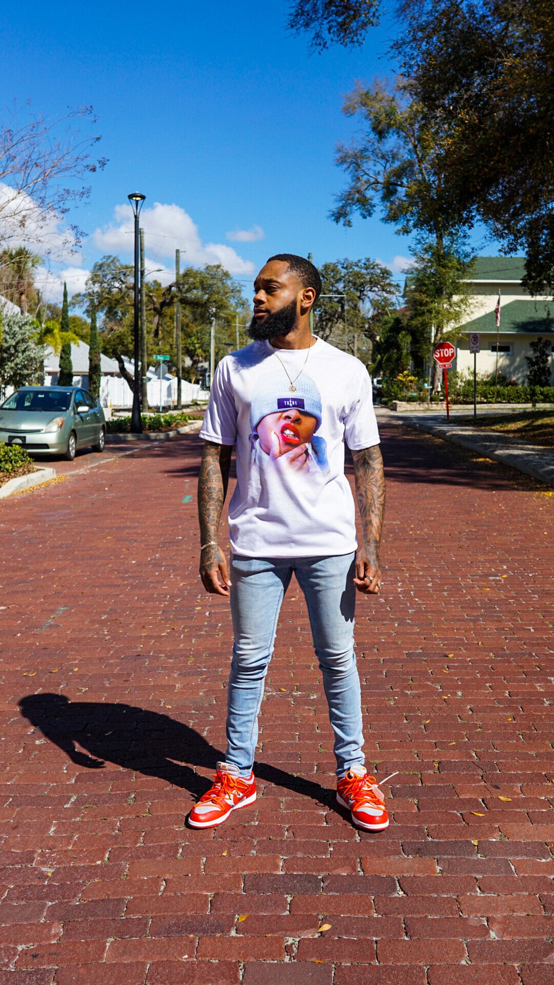 “Red Lips & Golds” Tee - White