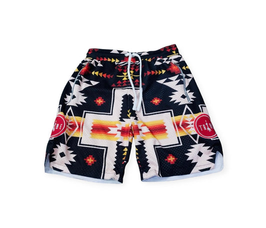 Tribal Print Mesh Short - Black